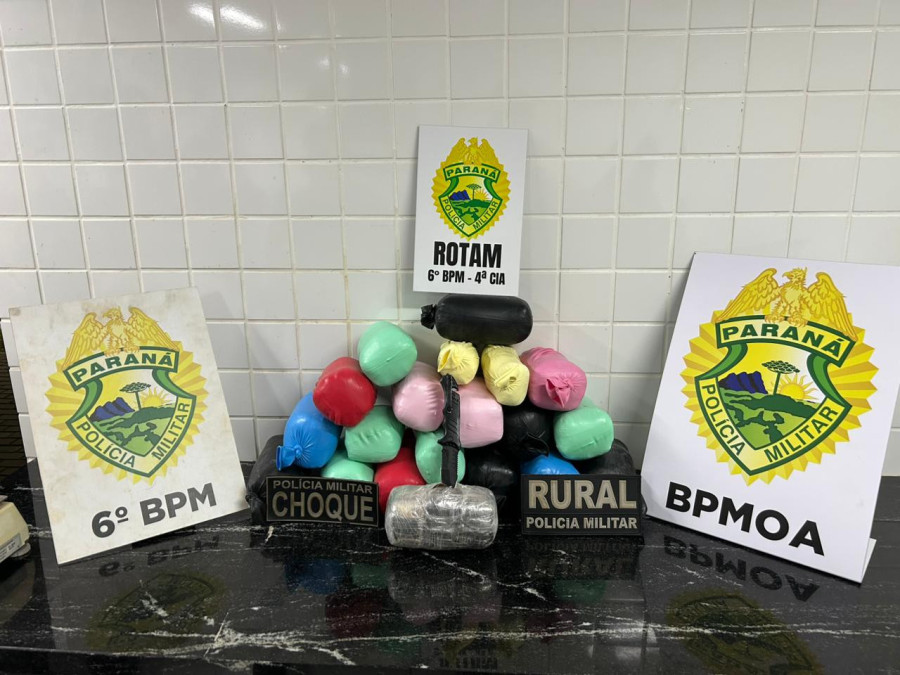 Ação integrada da PM apreende mais de 23 quilos de haxixe e prende três pessoas na BR-277