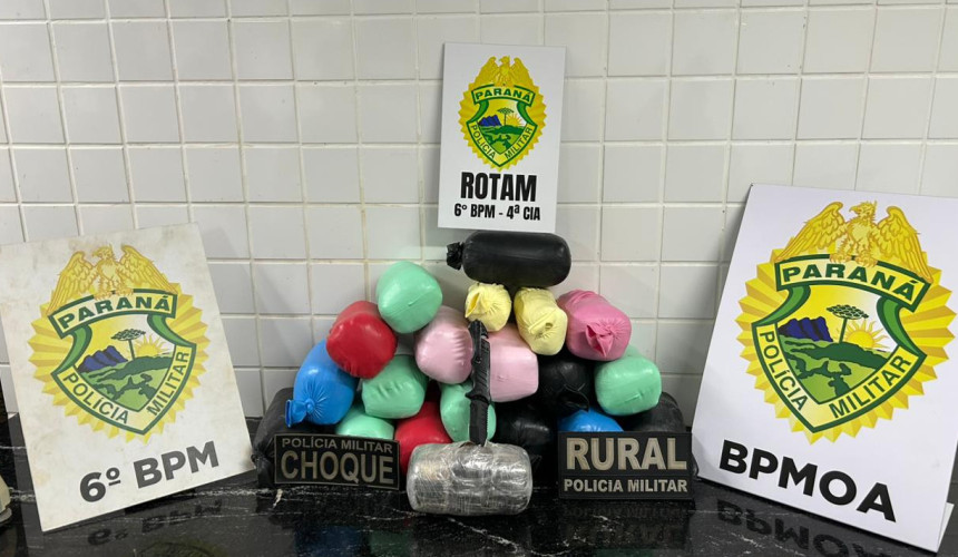 Ação integrada da PM apreende mais de 23 quilos de haxixe e prende três pessoas na BR-277