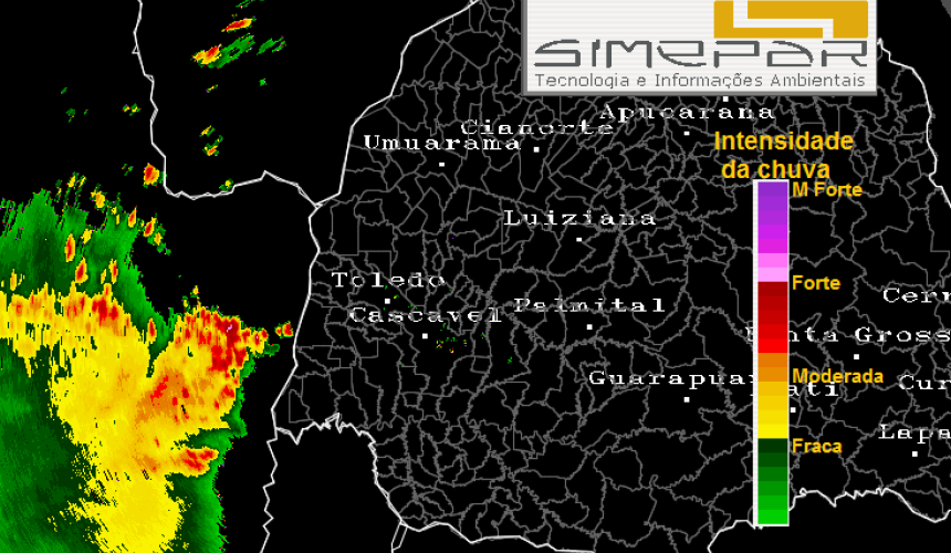 Risco de chuva forte e ventos