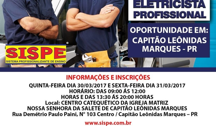 Centro de ensino Sispe traz para Capitão oportunidade para curso de eletrecista