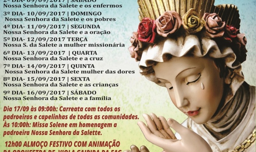 Festa da Padroeira Nossa Senhora da Salette será nesse domingo em Capitão