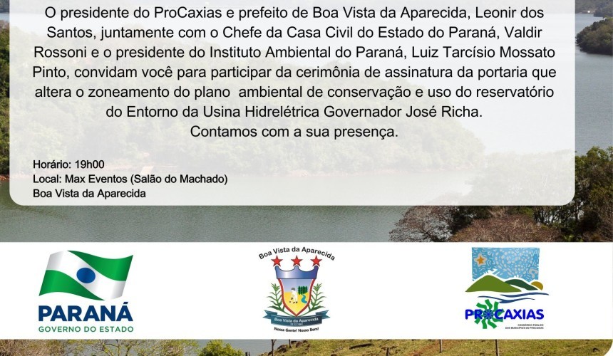 Lago de Salto Caxias: Cerimônia de assinatura do novo plano diretor ambiental será nesta quinta