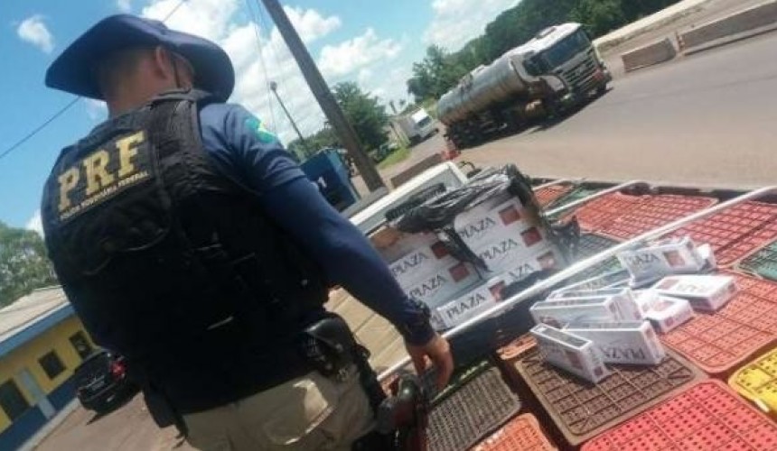 PRF apreende caminhão carregado com cigarros em Lindoeste