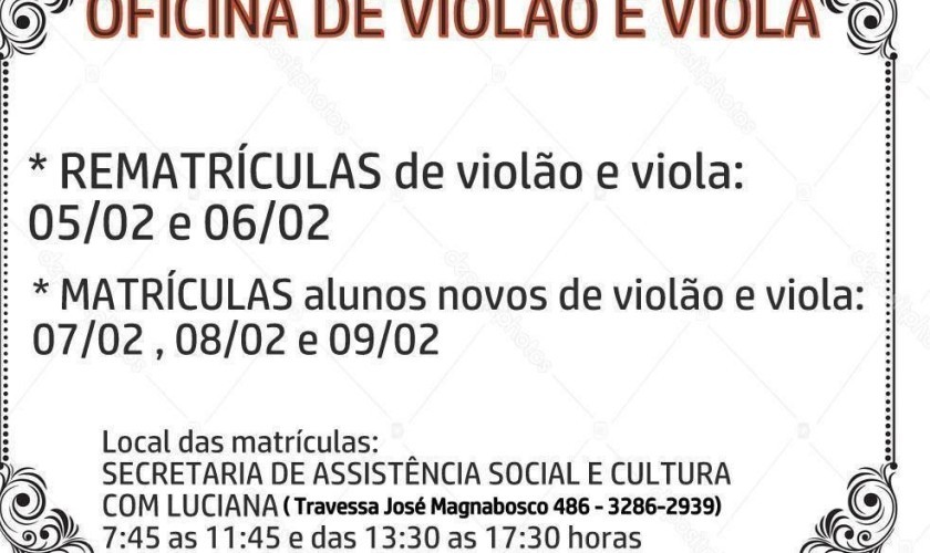 Capitão: Matriculas para oficinas de viola e violão começam na próxima segunda - feira