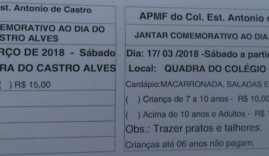APMF do Colégio Castro Alves promove jantar comemorativo