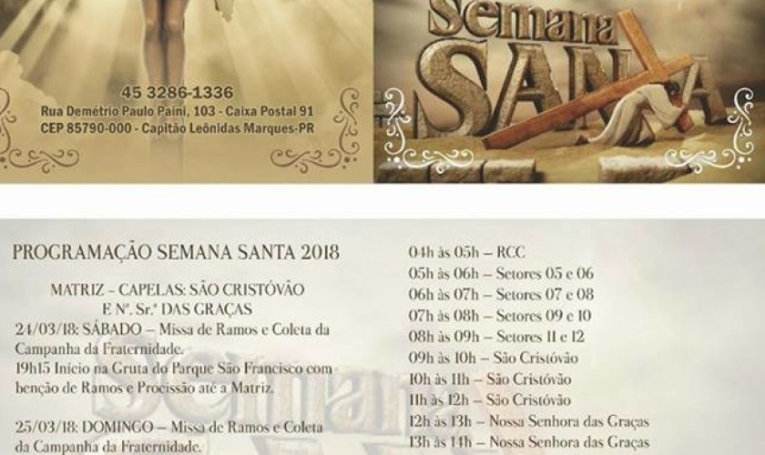 Começa no próximo domingo a programação da Semana Santa na igreja Católica de Capitão
