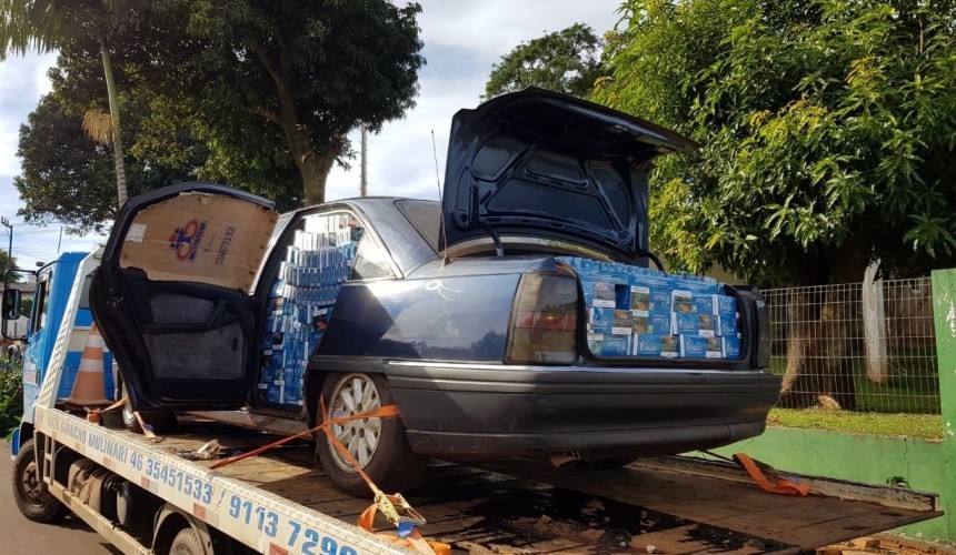 Ômega e Monza carregados com contrabando foram  apreendidos em Nova Prata do Iguaçu