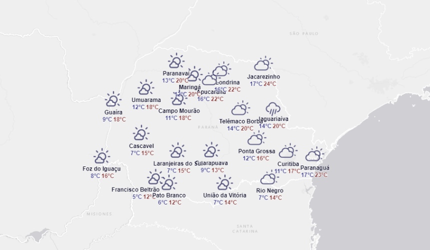 Simepar indica final de semana frio   com geada no domingo