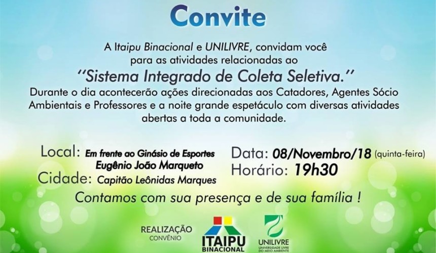 Atividades voltadas ao Sistema Integrado de Coleta Seletiva serão realizadas nesta quinta feira em Capitão