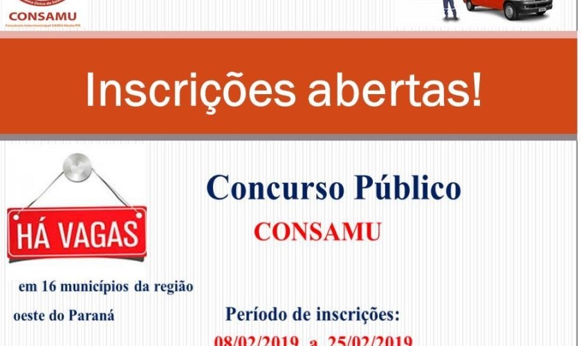 Estão abertas as inscrições para o Concurso Público do CONSAMU