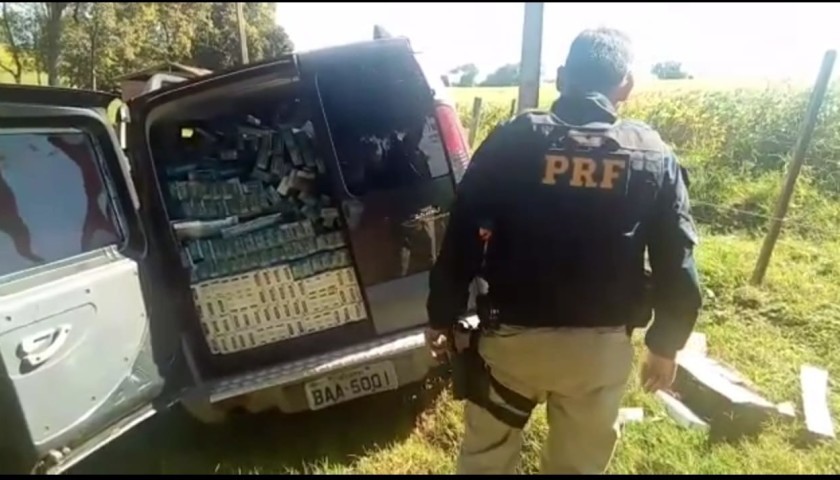 Após perseguição PRF apreende veículo carregado com cigarros contrabandeados na BR-163 em Capitão