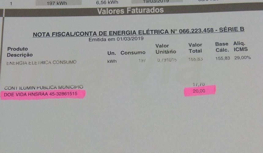 Hospital de Capitão já começa a ser beneficiado com doações através da fatura da Copel