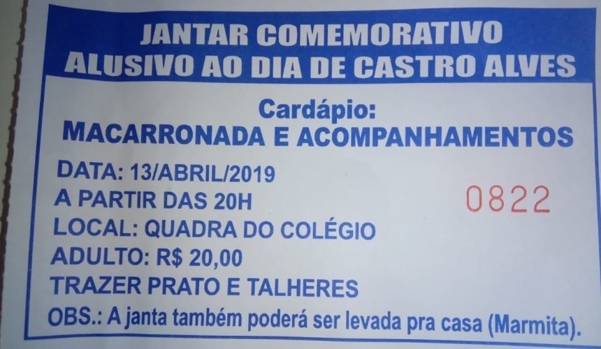 Colégio Antônio de Castro Alves comemora 50 anos com jantar no próximo sábado